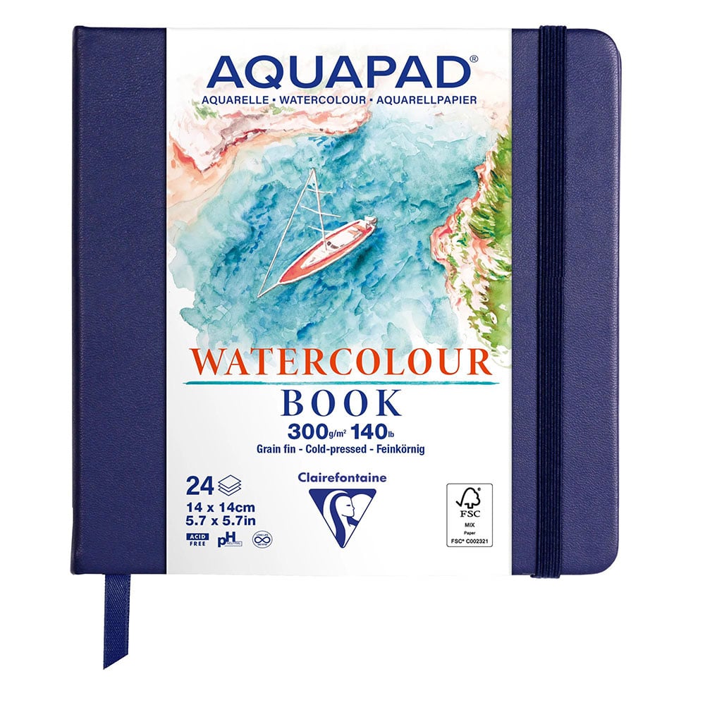 Clairefontaine AquaPad Akvarellbok Innbundet 14x14cm 300g 24ark