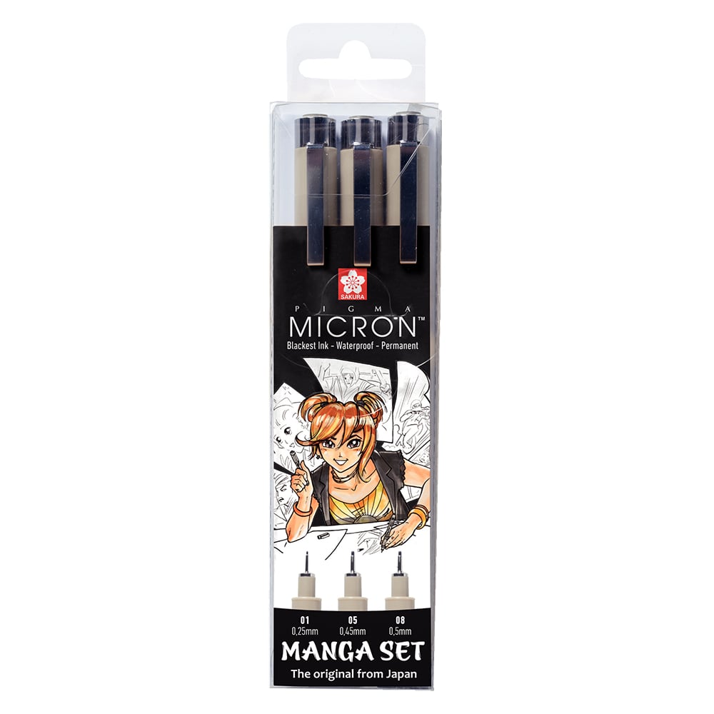 Sakura Pigma Micron Manga sett 3 stk Sort