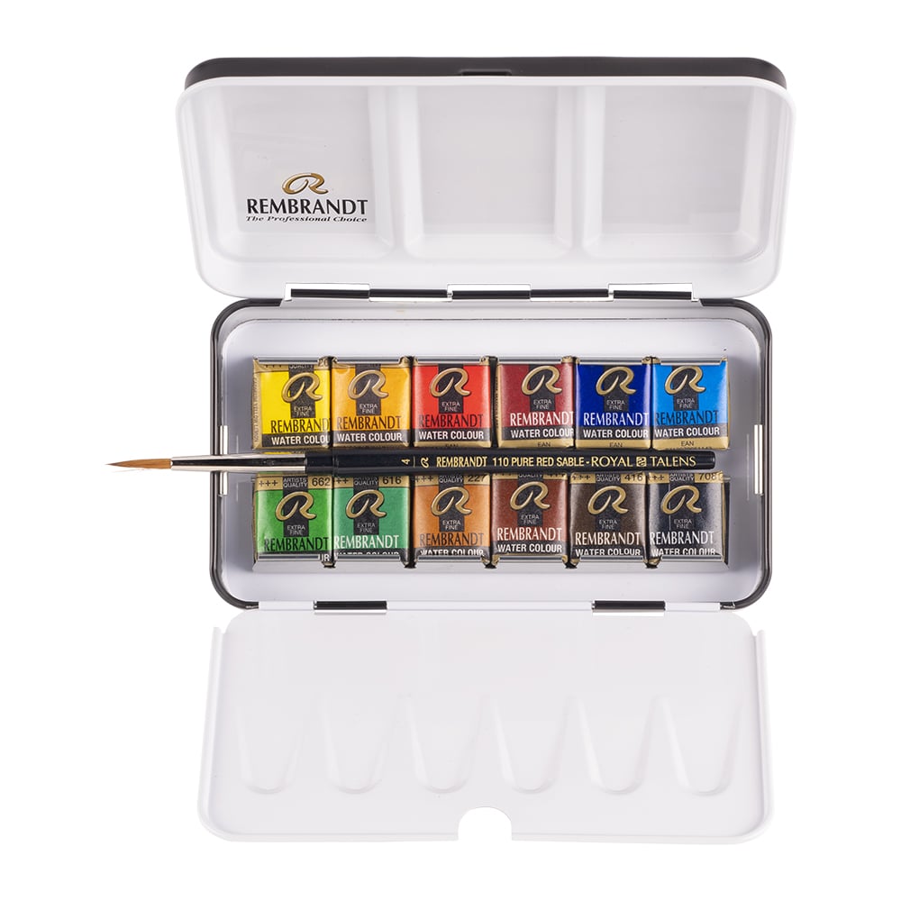 Rembrandt Akvarellskrin 12 Halfpans + Pensel