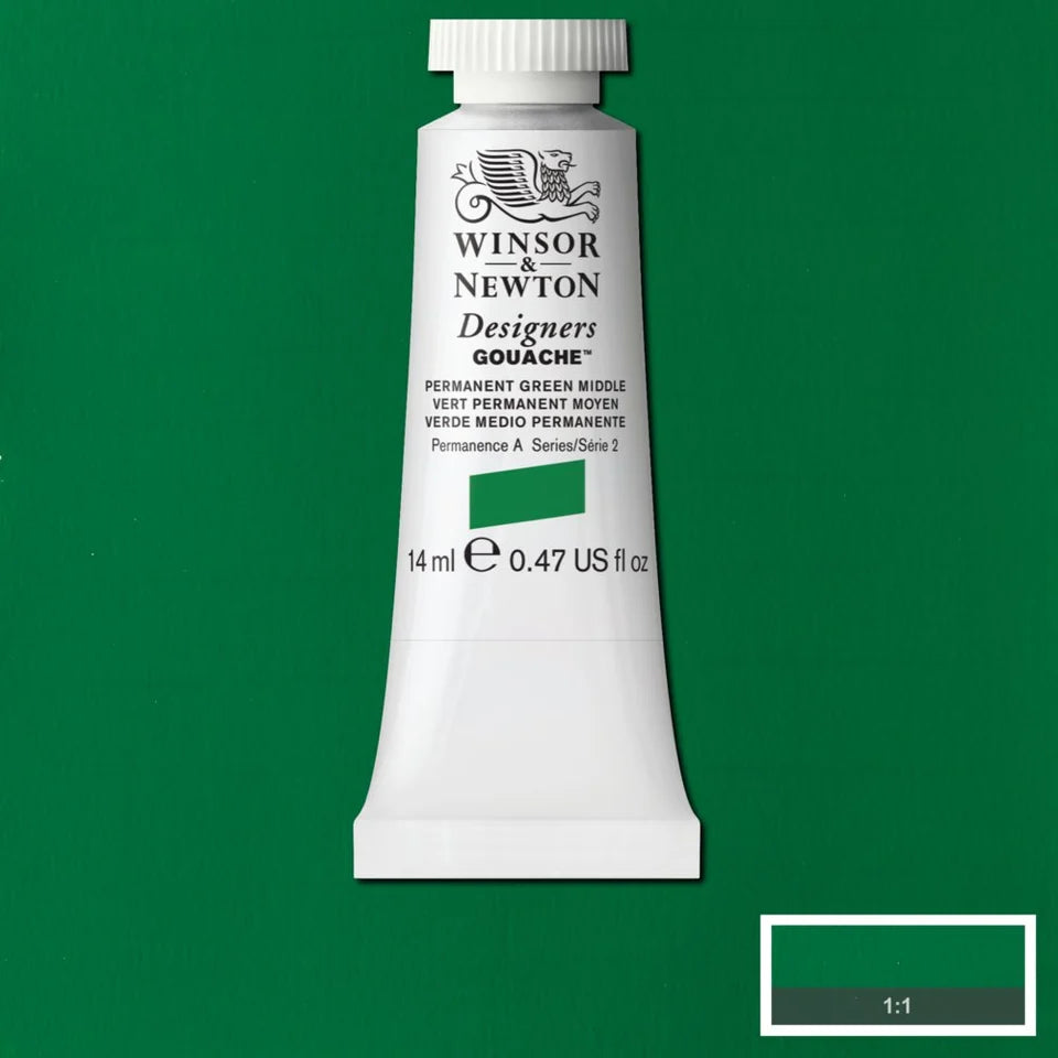Winsor&Newton Designers Gouache 14ml Permanent Green Middle 484