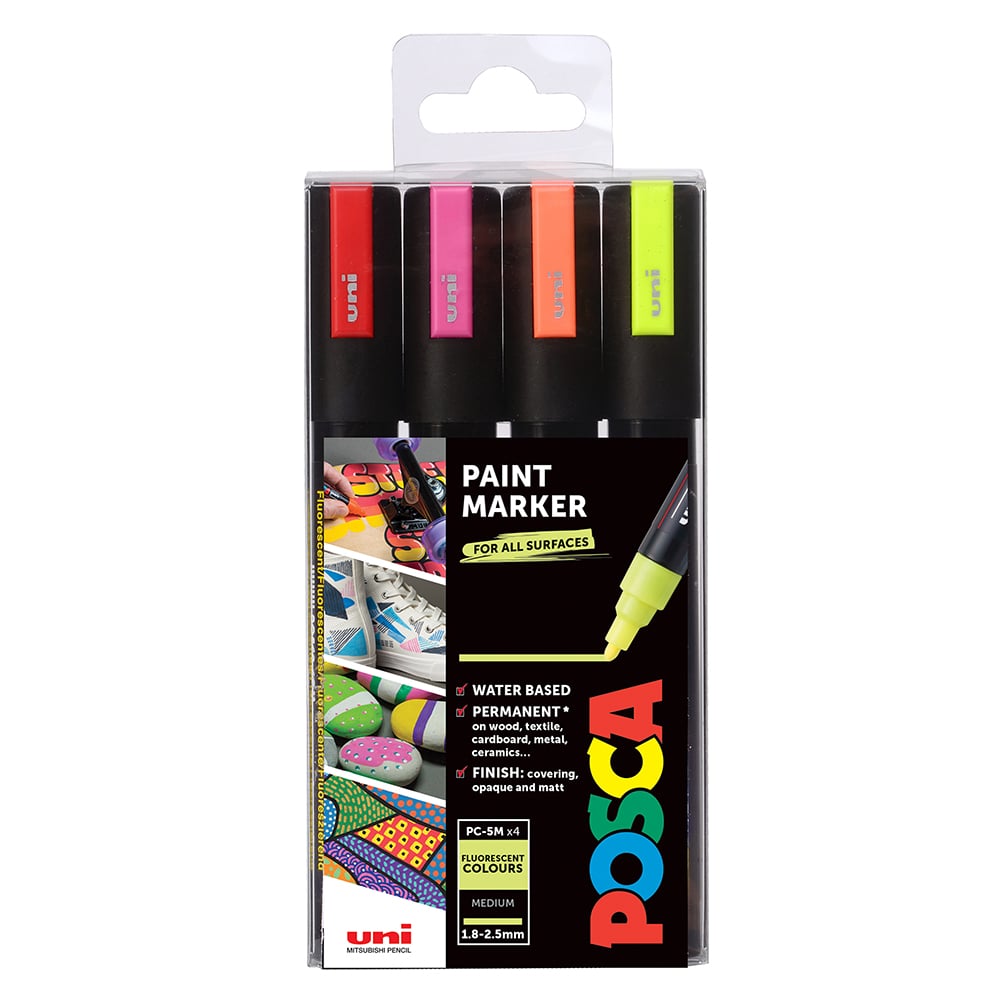 Posca PC-5M 1,8-2,5 mm Sett 4 stk Fluorescent