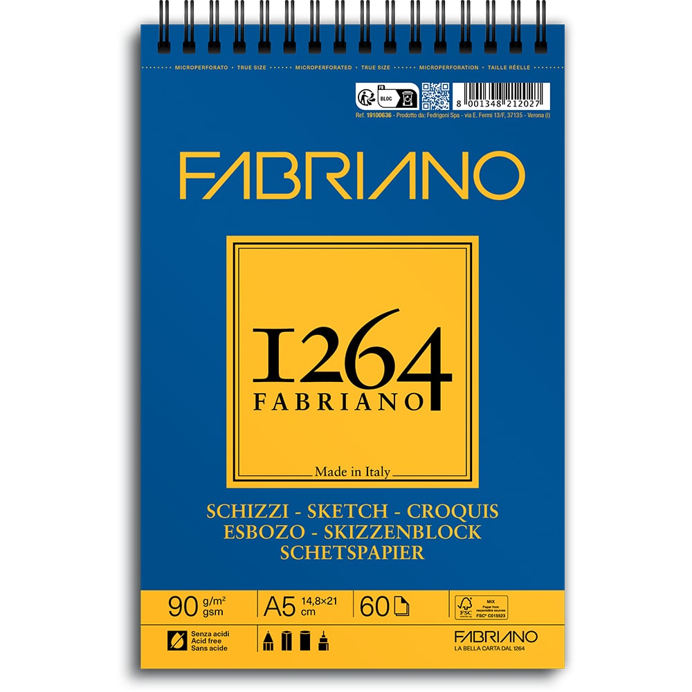 Fabriano 1264 Skisseblokk Spiral A5 90g 60ark