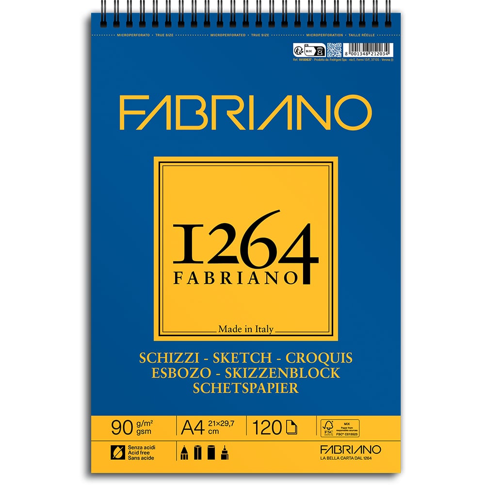 Fabriano 1264 Skisseblokk Spiral A4 90g 120ark