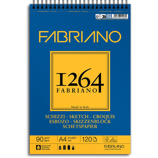Fabriano 1264 Skisseblokk Spiral A4 90g 120ark