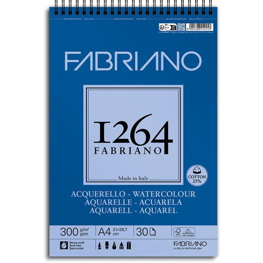 Fabriano 1264 Akvarellblokk Spiral A4 300g 30ark