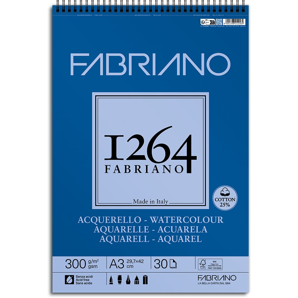 Fabriano 1264 Akvarellblokk Spiral A3 300g 30ark