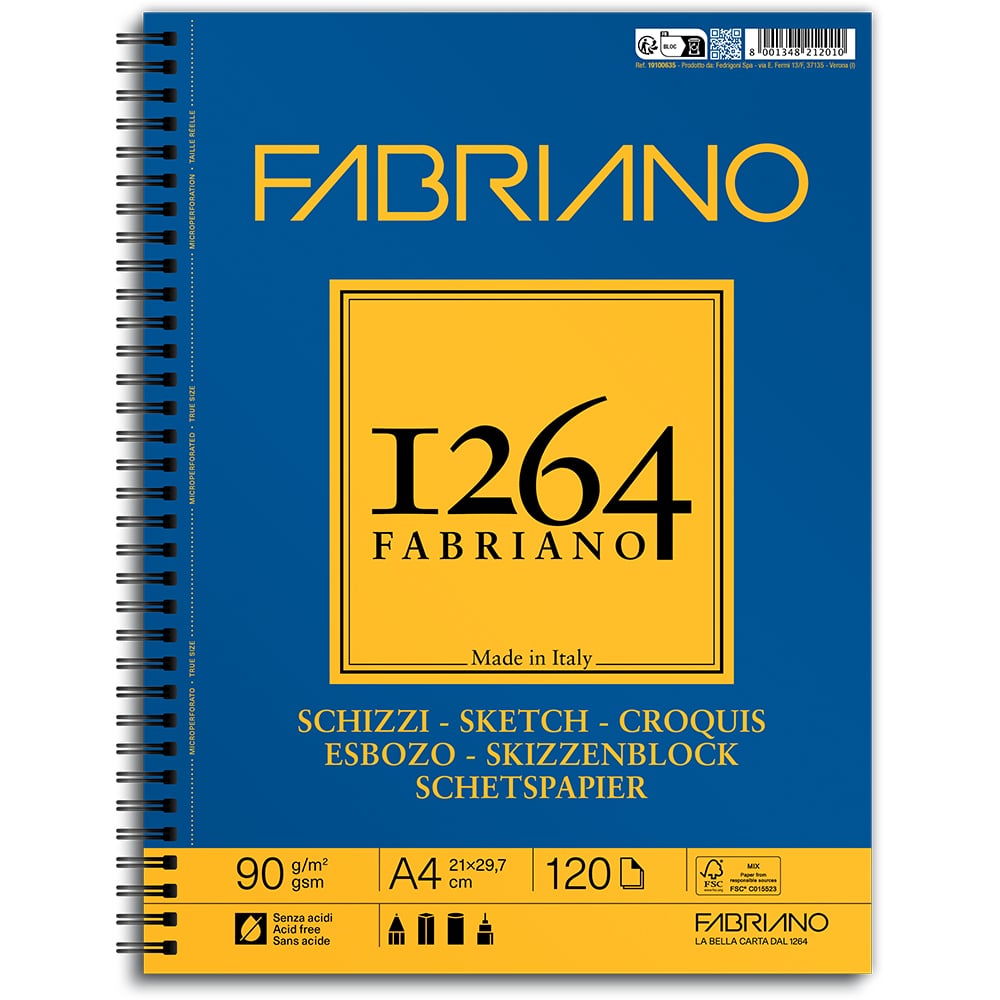 Fabriano 1264 Skisseblokk Spiral A4 90g 120ark