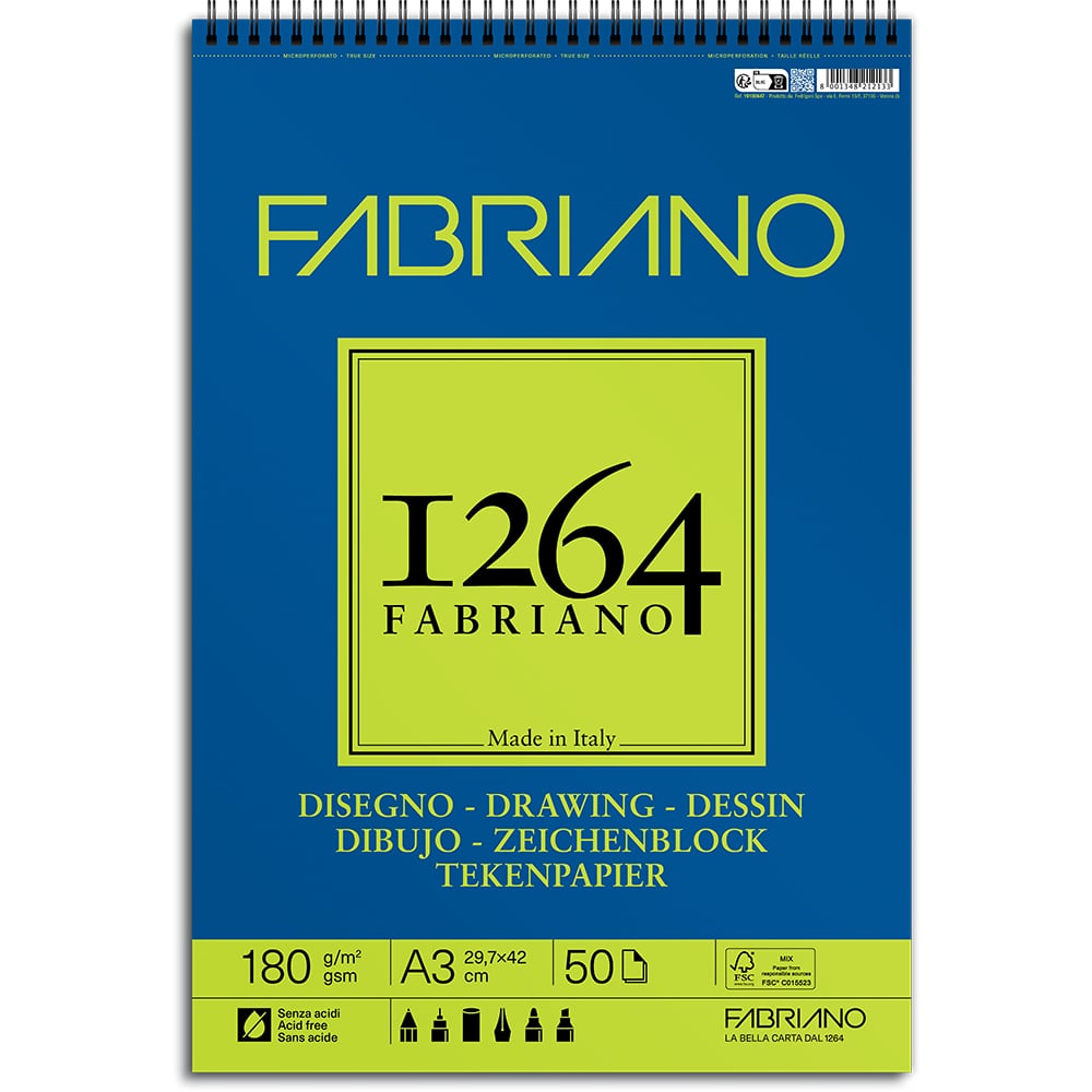 Fabriano 1264 Tegneblokk Spiral A3 180g 50ark