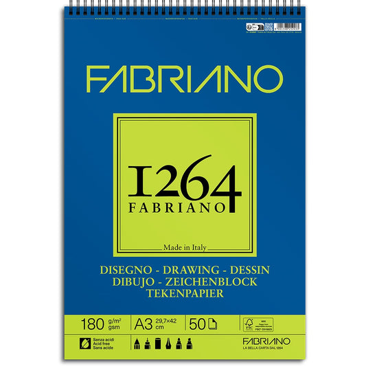 Fabriano 1264 Tegneblokk Spiral A3 180g 50ark