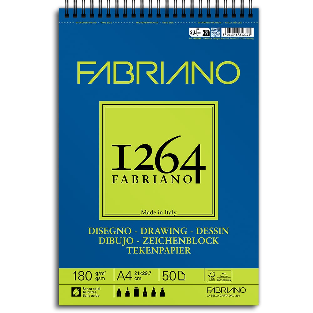 Fabriano 1264 Tegneblokk Spiral A4 180g 50ark