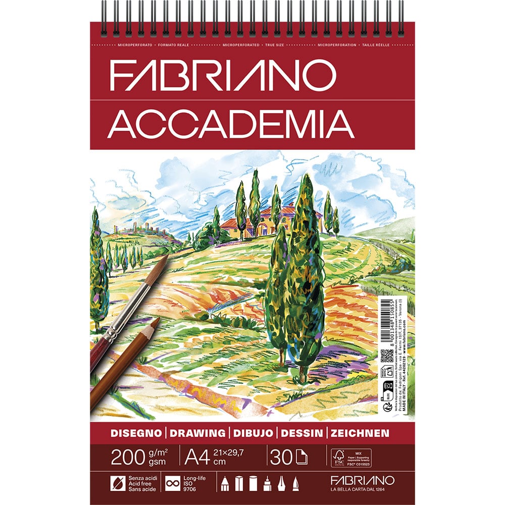 Fabriano Accademia Tegneblokk Spiral A4 200g 30ark