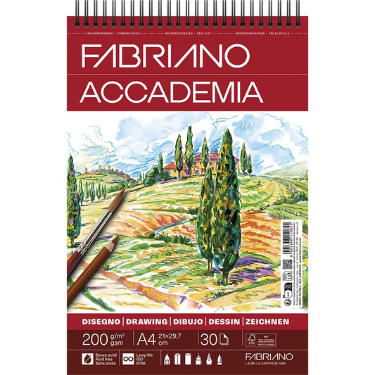 Fabriano Accademia Tegneblokk Spiral A4 200g 30ark