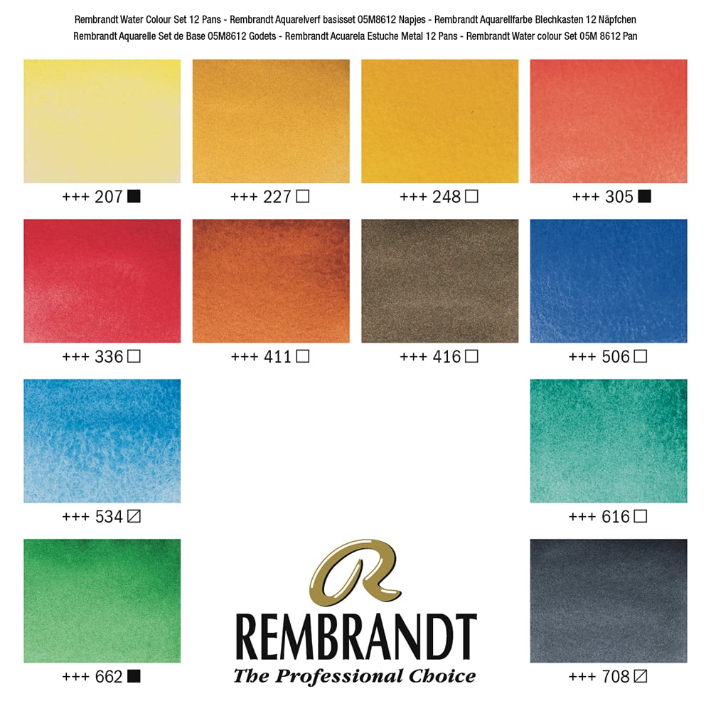 Rembrandt Akvarellskrin 12 Halfpans + Pensel