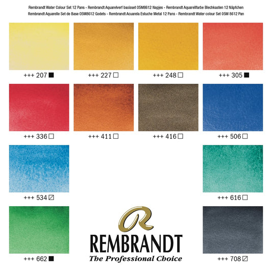 Rembrandt Akvarellskrin 12 Halfpans + Pensel
