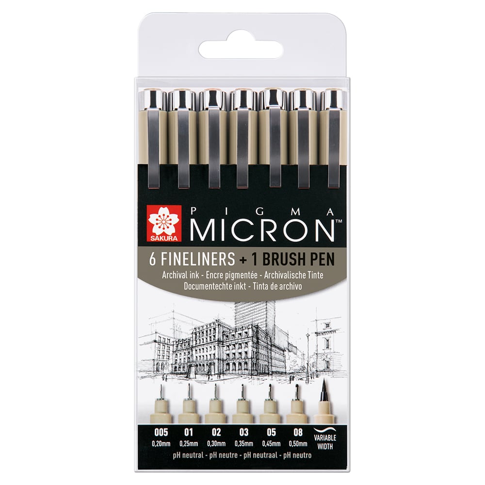 Sakura Pigma Micron sett 6+1 Sort