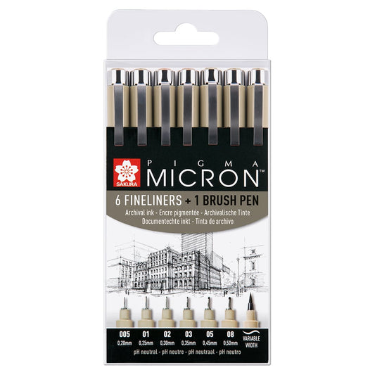 Sakura Pigma Micron sett 6+1 Sort